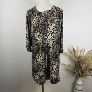 Chico's Leopard Animal Print V Neck Shift Tunic Dress Size 2 Women's Large 12-14